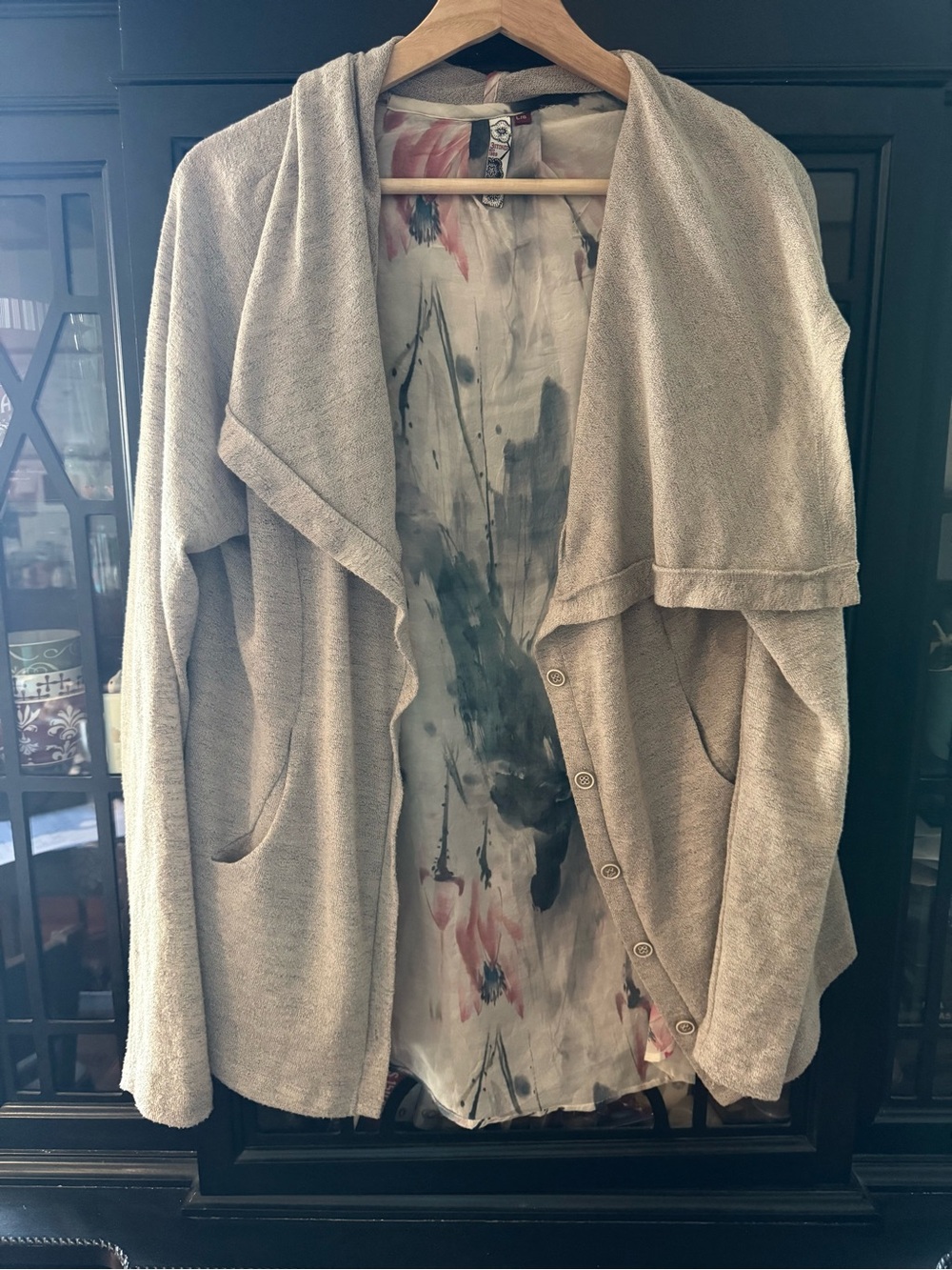 Three Stones - Women’s Open Front Draped Cardigan Sweater - Beige size L